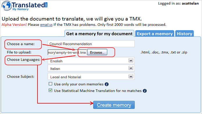 Get a translation memory from an empty TMX