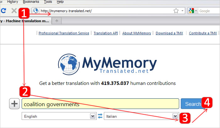 Searching for a term in MyMemory